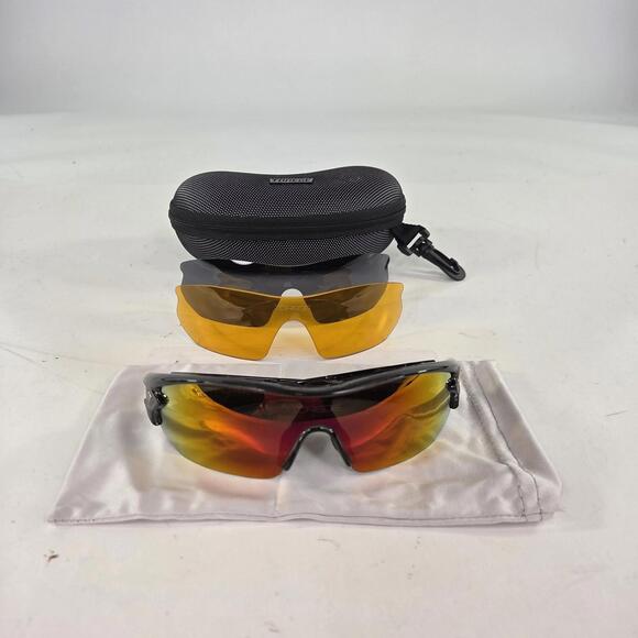 Other - Torege Cycling Sunglasses Black Red Mirror Shield Case Wrap HalfRim